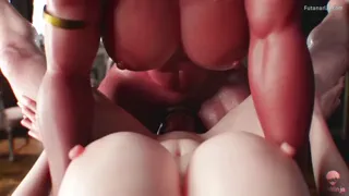 Futa Karlach cumshots on busty tits (Artist:ninninja) [Baldur's Gate 3]